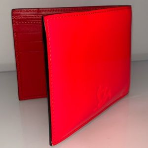 UNISEX CHRISTIAN LOUBOUTIN BIFOLD WALLET/HOLDER NEON YELLOW/RED PATENT LEATHER
